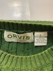 Orvis Fisherman Sweater Mens Large Green Mercerized Cable Knit Cotton