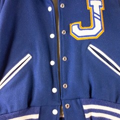 VTG Howe Varsity Letterman Jacket Size 36 Blue Wool Leather Slash Pockets READ