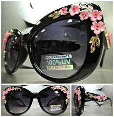 VINTAGE RETRO CAT EYE Style SUN GLASSES Black Frame Unique Floral Flower Design