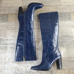 Vince Camuto Lecheya Womens Knee High Boots Sz 8 M Deep Navy Side Zip Block Heel