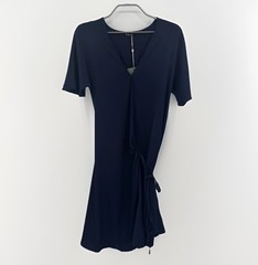 Quince Stretch Silk Wrap Dress size M Women’s in Navy Blue Short Sleeve Mini