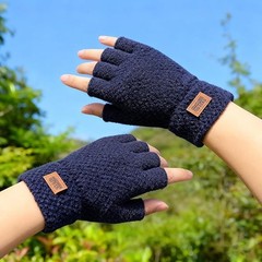 Winter Alpaca Wool Fingerless Gloves Thermal Men Knitted Half Finger Mitten