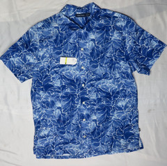 NAUTICA MENS M TRUE BLUE BUTTON FRONT LINEN BLEND SS HAWAIIAN STYLE FLORAL NEW