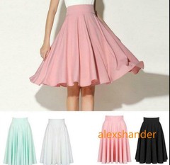 New Women Midi Flared Knee Length Skater Skirt Ladies Stretch Office Work Skirt