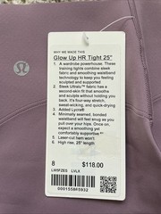 Lululemon Glow Up High-Rise Tight 25″ Leggings, NWT, LVLX Lavender Lux, Size 8