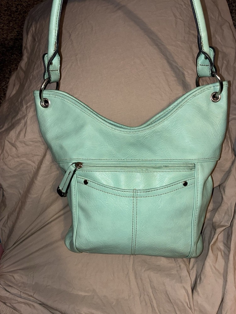 Croft & Barrow Aqua Pebbled Shoulder Bag Zip/Magnetic Pockets Silver Hardware