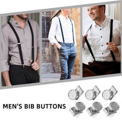 6 Pcs Metal Adjustment Buckle Work Man Button Suspenders Buttons for Pants