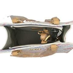 XOXO White Multicolor Logo Print Zip Satchel Top Handle Detachable Strap Gold