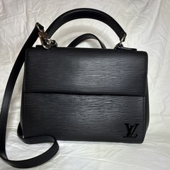 Louis Vuitton Black Epi Satchel Top Handle Zip Bag Detachable Strap Silver