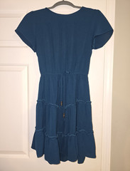 City Studio Women’s Dark Turquoise Short Sleeve Round Neck Ruffle Dress Small
