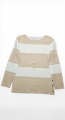 Escada Women’s Striped Knit Sweater Beige White Long Sleeve Casual Pullover Top
