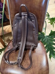 Derek Alexander Brown Small Pebbled Backpack Zip Closure Silver Hardware