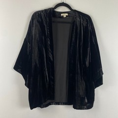 Ann Taylor Loft Kimono Cardigan Womens One Size Black Velvet Open Front