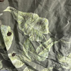 Claiborne Mens Hawiian Shirt Green Floral Large Silk Linen Short Sleeve Collar