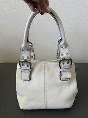 Tignanello White Pebbled Satchel Top Handle Double Handles Silver Hardware
