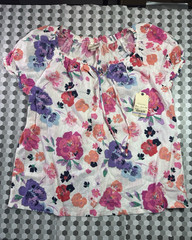 St. John’s Bay Floral Woven Tie Neck Peasant Cap Sleeve Blouse Women PM