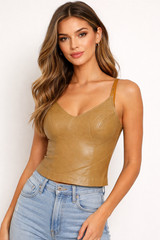 Women’s Genuine Lambskin Leather Halter Top — Fitted, Soft & Elegant