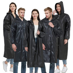 Men Black Waterproof Long Raincoat Rain Coat Hooded Trench Jacket Outdoor Hiking