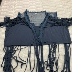 POL Women’s Small Steel Blue Frayed Fringed Vest Southwest Design Shirt Top