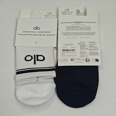 Alo Unisex Half Crew Socks Black White Size L 2 Pairs Bundle