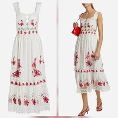 Small Farm Rio Richelieu Sunflower Linen-Blend Midi-Dress