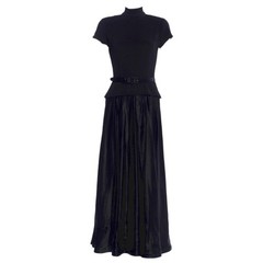 Vintage NWT Tadashi Black Mock Neck Short Sleeve Gown Velvet & Satin Dress 10