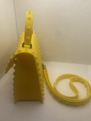 Yellow Studded Satchel Top Handle Bag w/ Detachable Strap, Latch, Silver HW