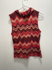 BCBGMAXAZRIA Sleeveless Cowl Neck Chevron Knit Tank Top Red Multi M Stretch