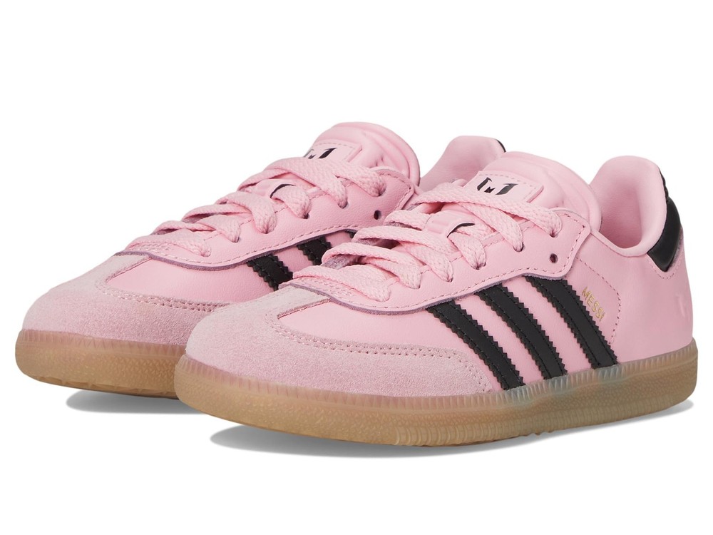 Adidas Samba Messi Kids’ Junior Leather Low-Top Sneaker – Light Pink/Black/Gum