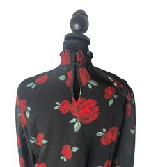 Forever 21 Sheer Top Floral Print Size S Smocked Romantic Feminine Mock Neck