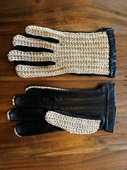 Vintage Dents Lancaster Men’s Black Classic Crochet-Back Leather Driving Gloves