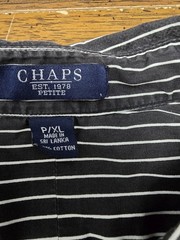 Chaps Women’s Petite P/XL Black/White Striped Cotton Woven Button-Up Shirt