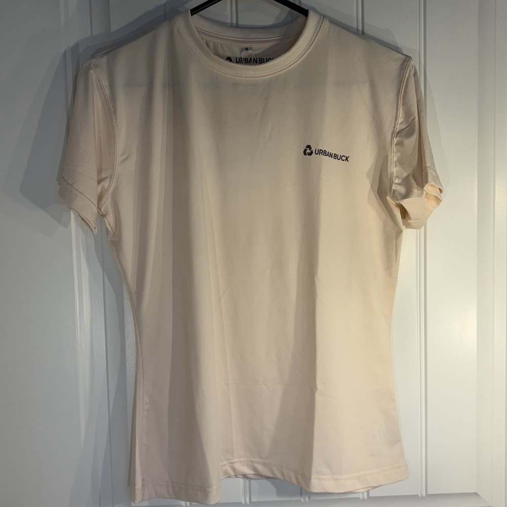 Urban Buck Women’s Short Sleeve Athletic Shirt Small Beige Performance Workout T