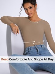 Women’s Long Sleeve Light Compression Shapewear – Seamless Waist Sculpting Top