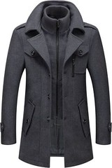 Men’s Thermal Single Breasted Wool Blend Coat Business Peacoat Detachable Zipper