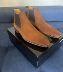 $495 Magnanni Mens Cognac Suede Chelsea Dress Ankle Boot Made in Spain Size 12