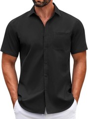 Mens Short Sleeve Casual Button Down Shirts Summer Untucked Dress Shirts