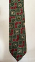 Vintage Geometric Abstract Necktie Green Red Retro Silk Blend Tie flawed/as is