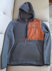 Patagonia Men’s M Hooded 1/2 Zip Pullover Jacket Blue/Brown Solid