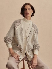 Varley Women’s XS Beige/Brown Ribbed Knit V-Neck Button Cardigan w/ Pockets