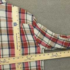 Purnell Shirt Mens Medium Red Beige Plaid Button Up Long Sleeve Cotton Pocket
