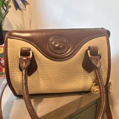 Dooney & Bourke Beige/Brown Satchel Top Handle Zip, Gold HW, Studs Pockets