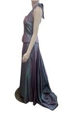 WTOO by Watters & Watters Blue Green Purple Iridescent Satin Train Gown Sz 8 VTG