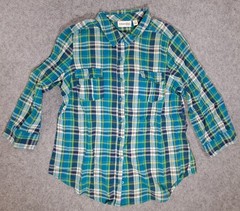 St Johns Bay Womens Blue Green Gauze Cotton Blouse Top Large LARGE L