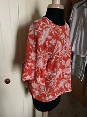 PRIMARK Ladies Blouse Top Size 12 Orange Floral Stretch Lightweight Half Sleeve
