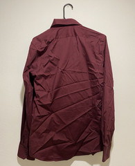 Express 1MX Extra-Slim Fit Burgundy Solid Long Sleeve Point Collar Dress Shirt M