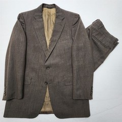 Vtg Chaps Ralph Lauren USA 40R 34×32 Brown Nailhead Pinstripe 2Btn 2Pc Mens Suit
