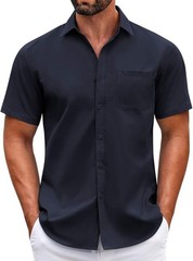 Mens Short Sleeve Casual Button Down Shirts Summer Untucked Dress Shirts