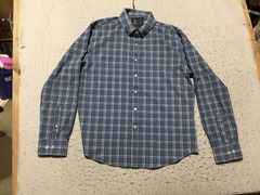Rugby University Button Shirt Mens XL Stretch Blue Check Long Sleeve Collared