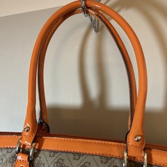 Guess Taupe Monogram Double Orange Handle Tote